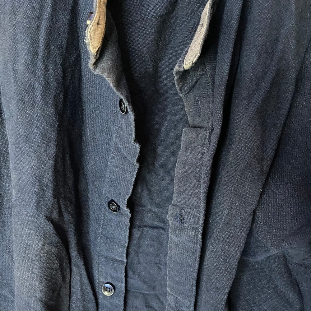 Primark Button Down Shirt Mens 2XL Navy Blue Slim Fit Grandad Band Collar Cotton - Picture 3 of 4